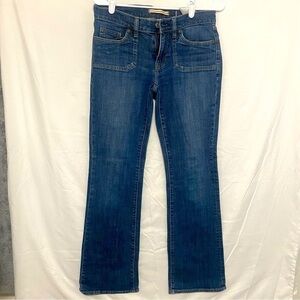 GAP Women' Size 2 Boot Cut Stretch Mid Rise Flap Pockets Dk Wash Denim Jeans Y2K